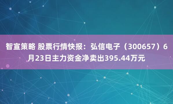 智宣策略 股票行情快报：弘信电子（300657）6月23日主力资金净卖出395.44万元